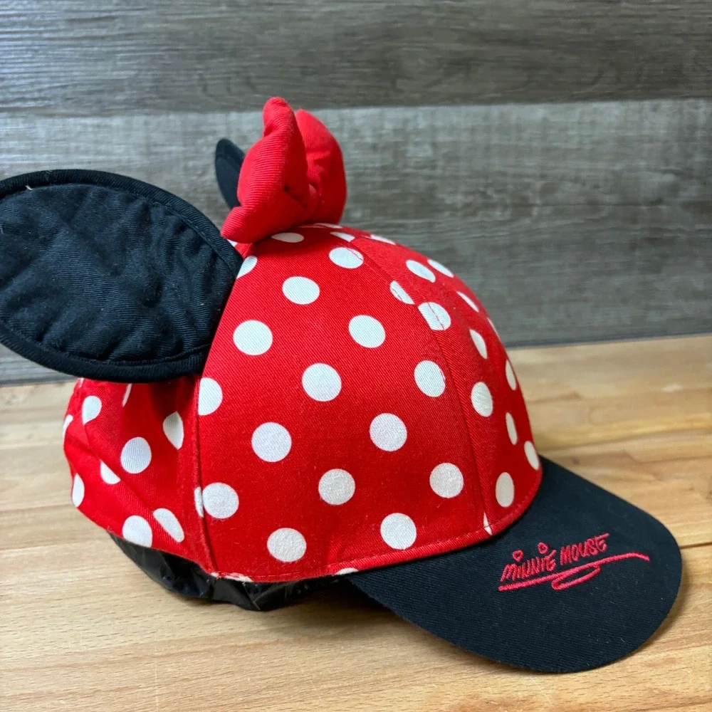 Minnie Mouse Hat Cap Snap Back Youth Red White Bow Ears Polka Dot Disney‎